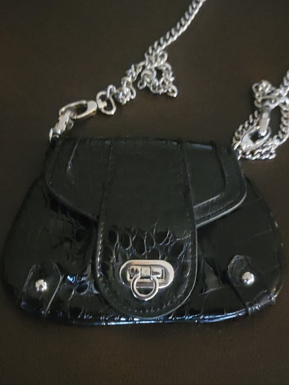 Patent Black Mini Crossbody with Crystal Medallion Accent